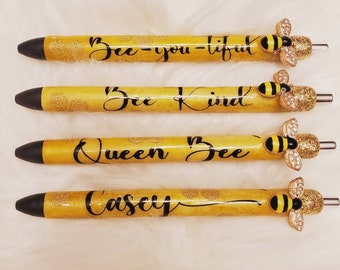 Honeybee Glitter Pens. Custom Resin Epoxy Pens.