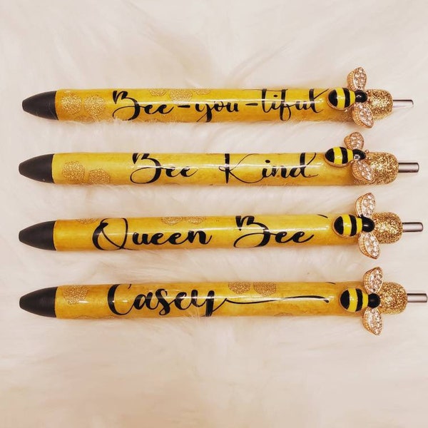 Honeybee Glitter Pens. Custom Resin Epoxy Pens.