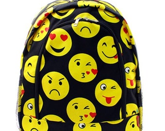 Emoji Canvas Backpack, Personalized Backpack, Embroidered Backpack, Kids Backpack, Back To School Gifts, Book Bag, Children's Backpack,