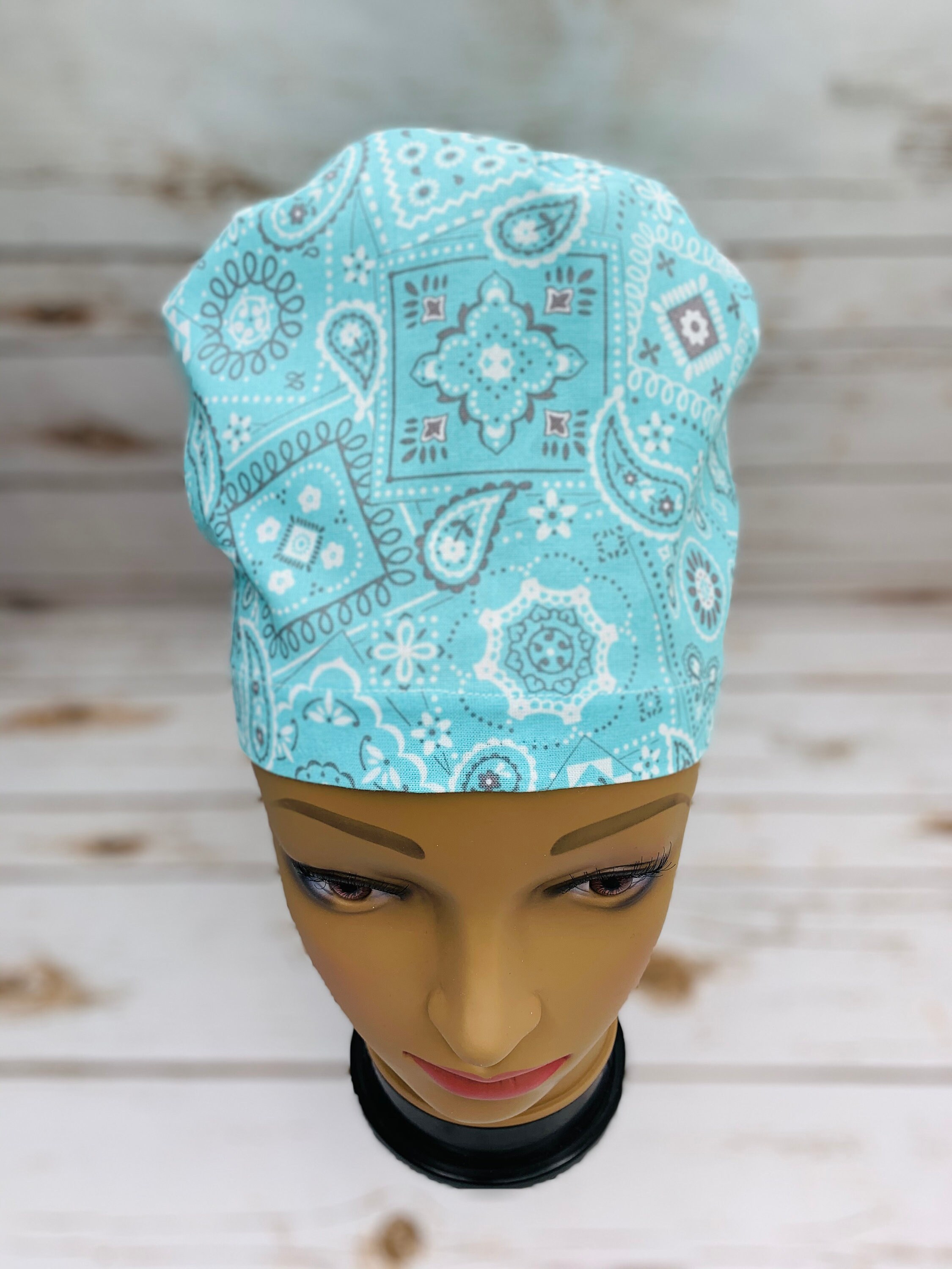 Teal Black White Bandana Surgical Hat Women's Etsy Singapore