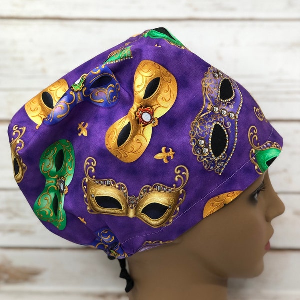 Surgical Hat Yellow, Black, Purple, Pink, Fleur-De-Lis, Madi Gras Inspired, Adjustable Surgical Cap, Scrub Hat, Scrub Cap, OR Hat