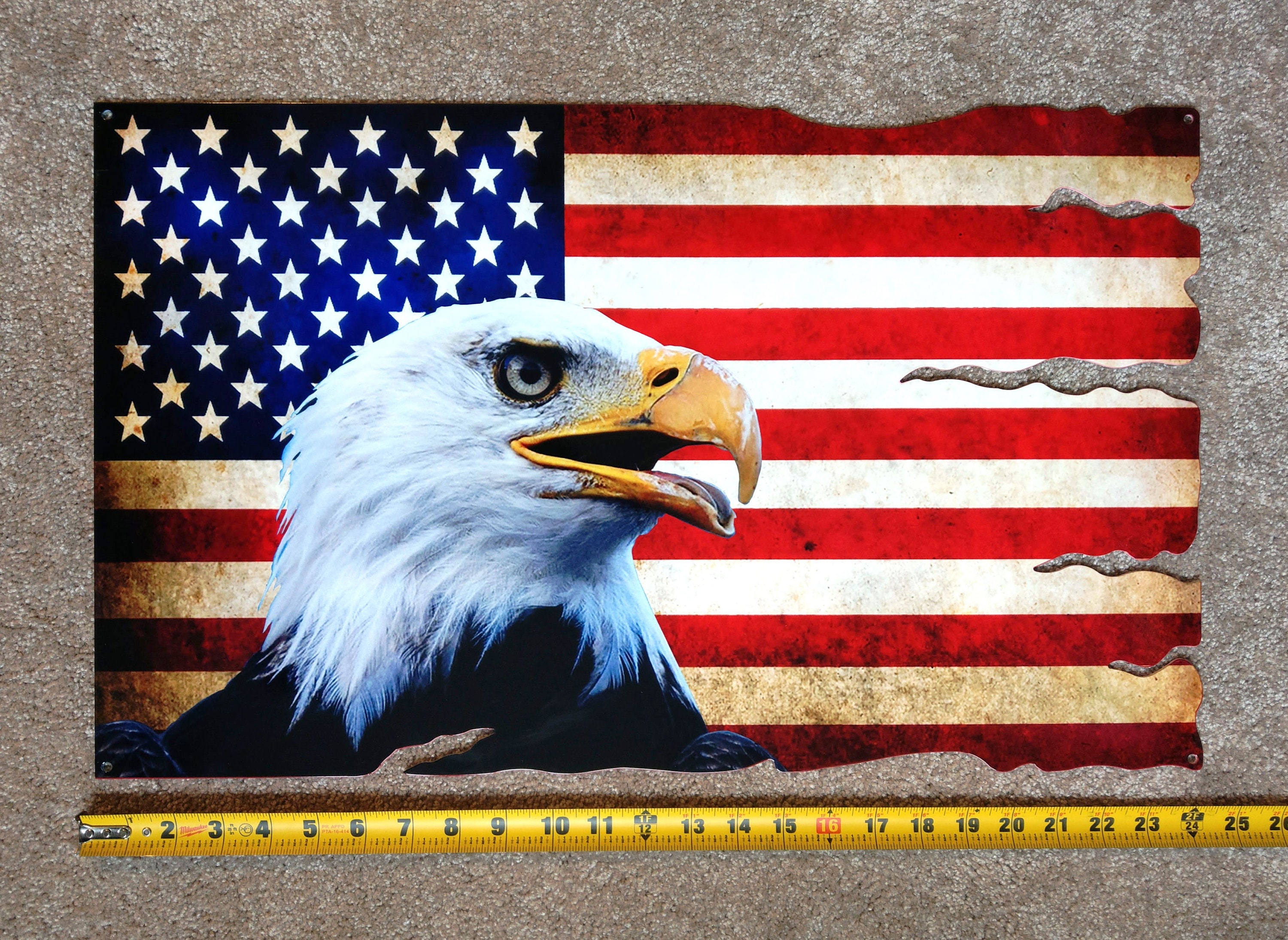 USA Steel Tattered Flag American Bald Eagle / Metal Art Sign Etsy