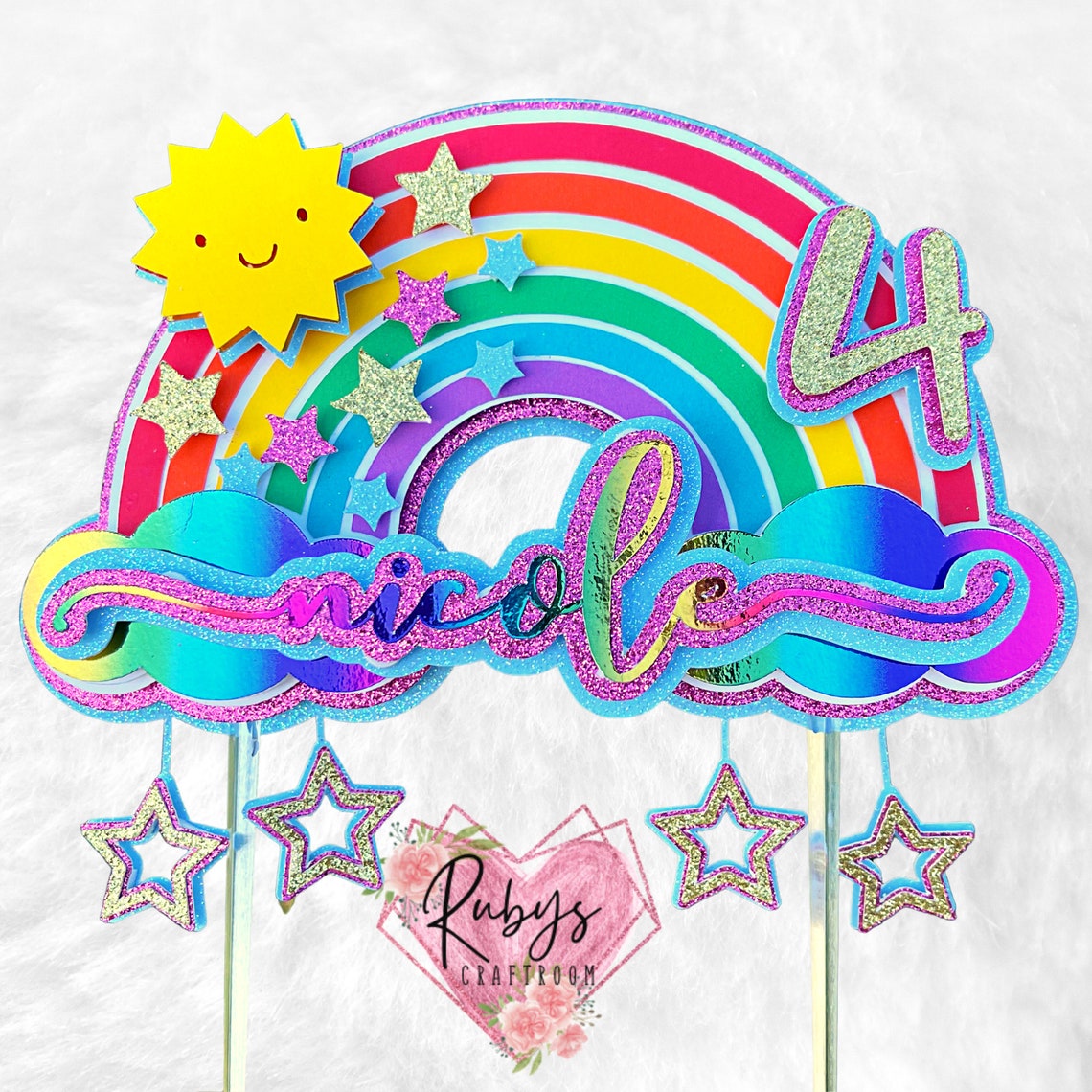 Custom Rainbow Cake Topper Etsy