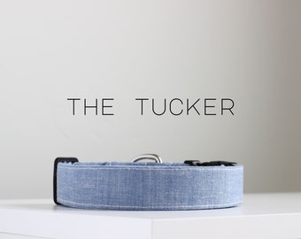 X-SMALL Vintage Chambray Hundehalsband, klassisches handgefertigtes Baumwoll-Hundehalsband "The Tucker"