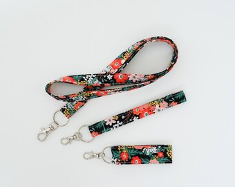 Vintage Floral Pattern Keychain, Cute Handmade Lanyard &quot;The Zoey&quot;