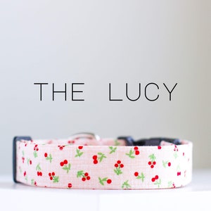 Vintage Cherry Pattern Dog Collar, Cute Handmade Dog Collar &quot;The Lucy&quot;