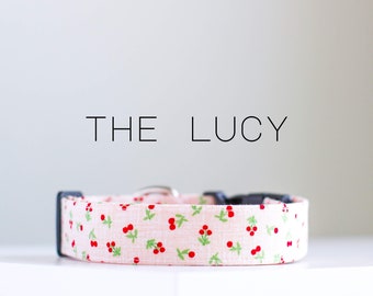 Vintage Cherry Pattern Dog Collar, Cute Handmade Dog Collar "The Lucy"