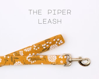 Cute Floral Flower Dog Leash, Yellow Handmade Cotton Dog Leash "The Piper"
