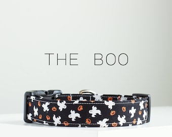 Halloween Pumpkin Dog Collar, Fall Ghost Dog Collar "The Boo"