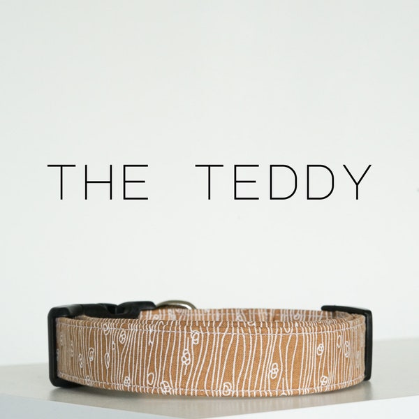 Simple Brown Dog Collar, Minimalist Line Wood Grain Pet Collar "The Teddy"