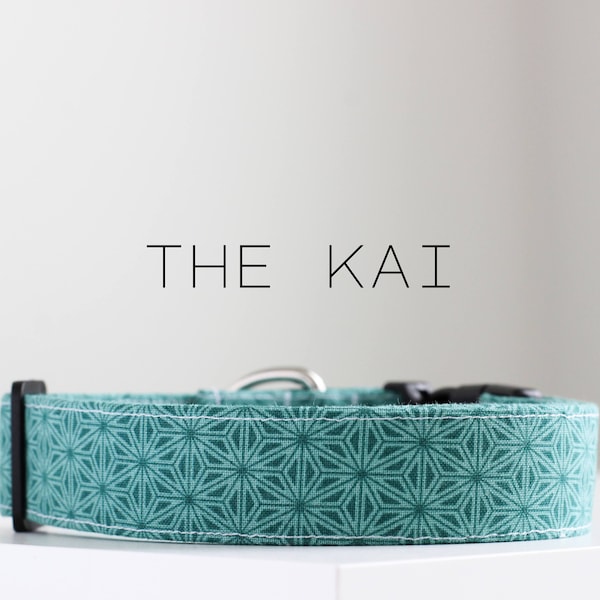 Japanese Geometric Pattern Dog Collar, Cute Handmade Dog Collar "The Kai"