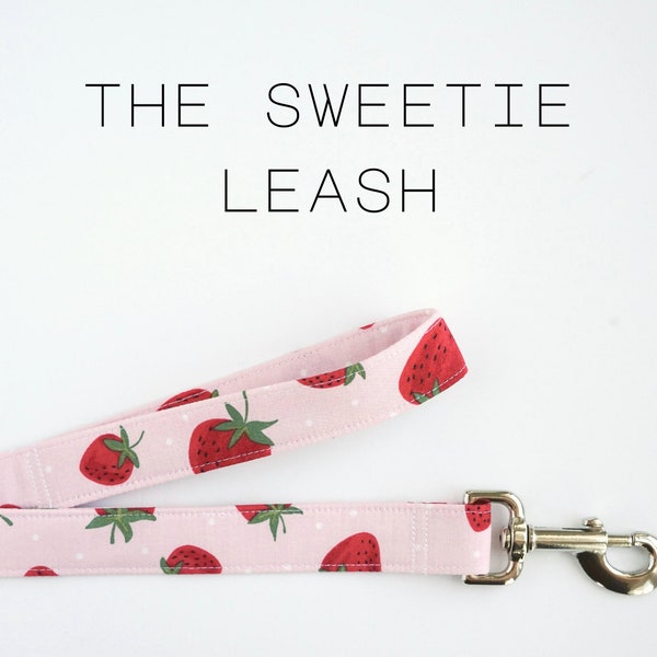 Cute Strawberry Summer Dog Leash, Pink Berry Cotton Dog Leash "The Sweetie"