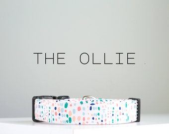 モダンな抽象的な斑点模様の犬用首輪、かわいいカラフルなドット柄のペット用首輪「The Ollie」