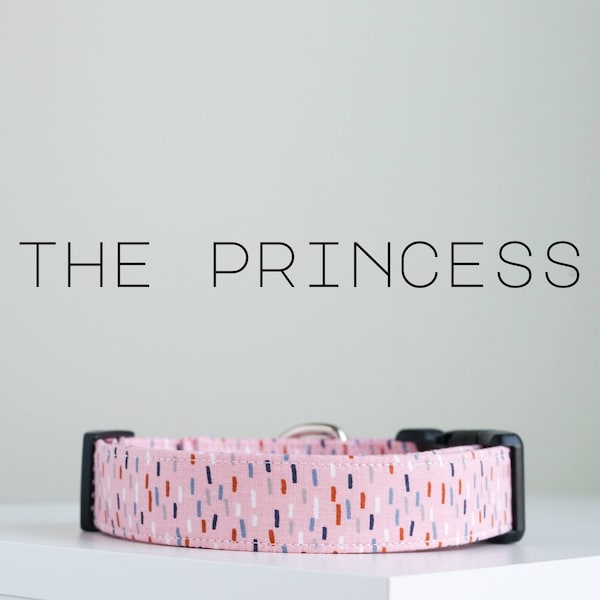 Pink Speckled Dog Collar, Cute Modern Printed Dog Collar "The Princess"