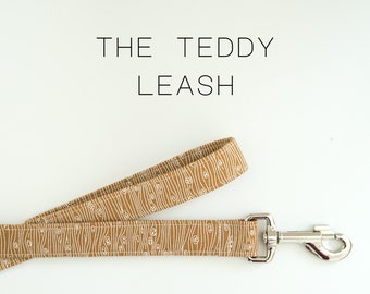 Eenvoudige bruine hondenriem, minimalistische lijn houtnerf hondenriem "The Teddy"