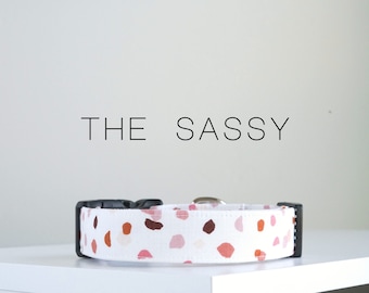 Modern Abstract Terrazzo Dog Collar, Pink Boho Dog Collar "The Sassy"
