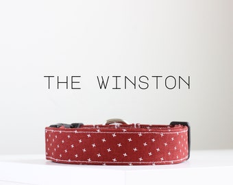 Red Classic Dog Collar, Handsome Handmade Dog Collar "The Winston"