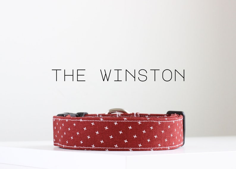 Red Classic Dog Collar, Handsome Handmade Dog Collar The Winston image 1