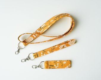 Cute Floral Flower Keychain, Yellow Handmade Cotton Lanyard &quot;The Piper&quot;