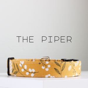 Cute Floral Flower Dog Collar, Yellow Handmade Cotton Dog Collar "The Piper"