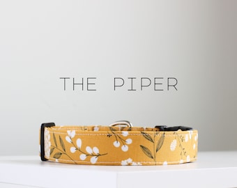 Cute Floral Flower Dog Collar, Yellow Handmade Cotton Dog Collar "The Piper"