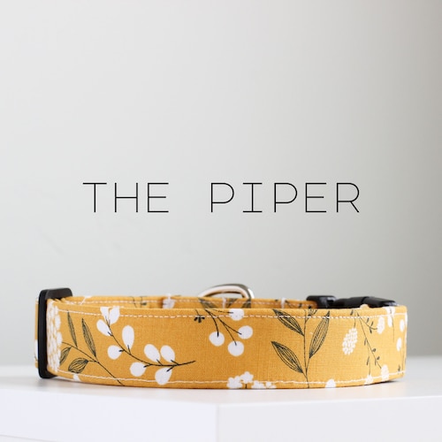 Cute Floral Flower Dog Collar, Yellow Handmade Cotton Dog Collar "The Piper"