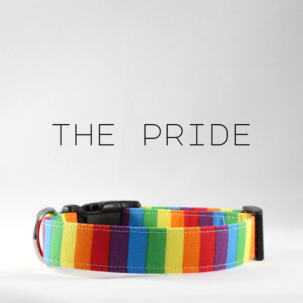 Collar de perro patrón arco iris, LGBTQ+ lindo collar de perro hecho a mano "El Orgullo"