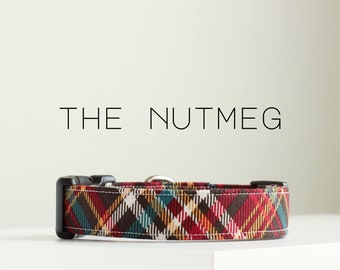 XS or Small Earthy Plaid Dog Collar, Classic Handmade Dog Collar "The Nutmeg"