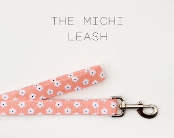Japanese Floral Pattern Dog Leash, Cute Handmade Dog Collar "The Michi"