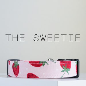 Cute Strawberry Summer Dog Collar, Pink Berry Cotton Dog Collar &quot;The Sweetie&quot;