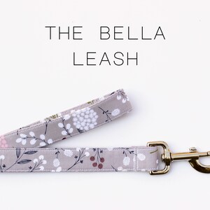 Cute Floral Flower Dog Leash, Gray Handmade Cotton Dog Leash &quot;The Bella&quot;