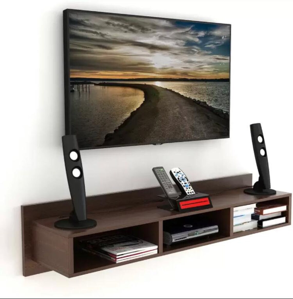 Floating Shelf Tv Wall Floating TV Console Accent Wall Etsy