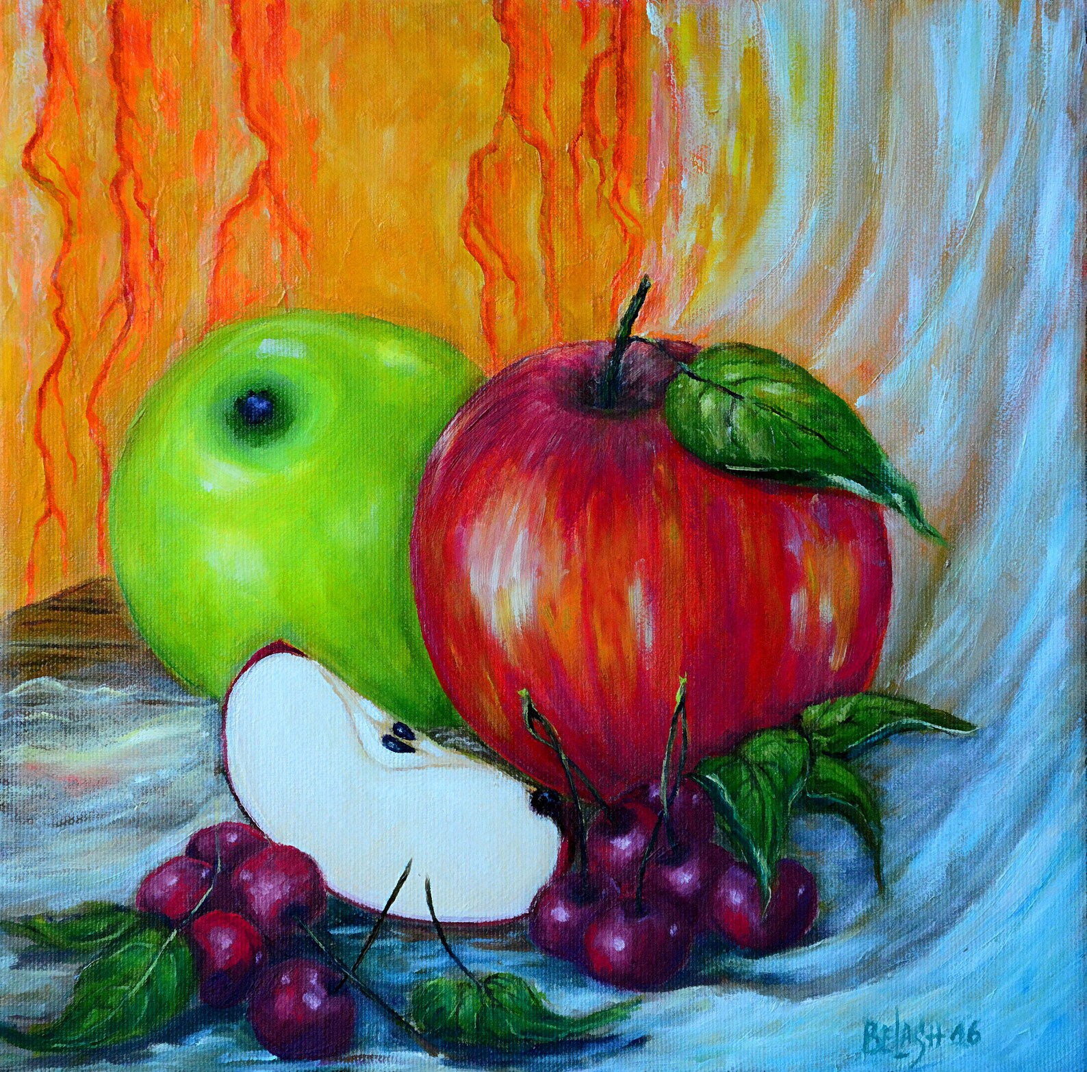 Still Life With Apples and Cherries. Etsy
