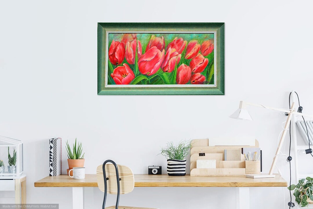 Red Tulips, Original Art, Oil on Canvas Painting Wall Decor, Home Decor ...