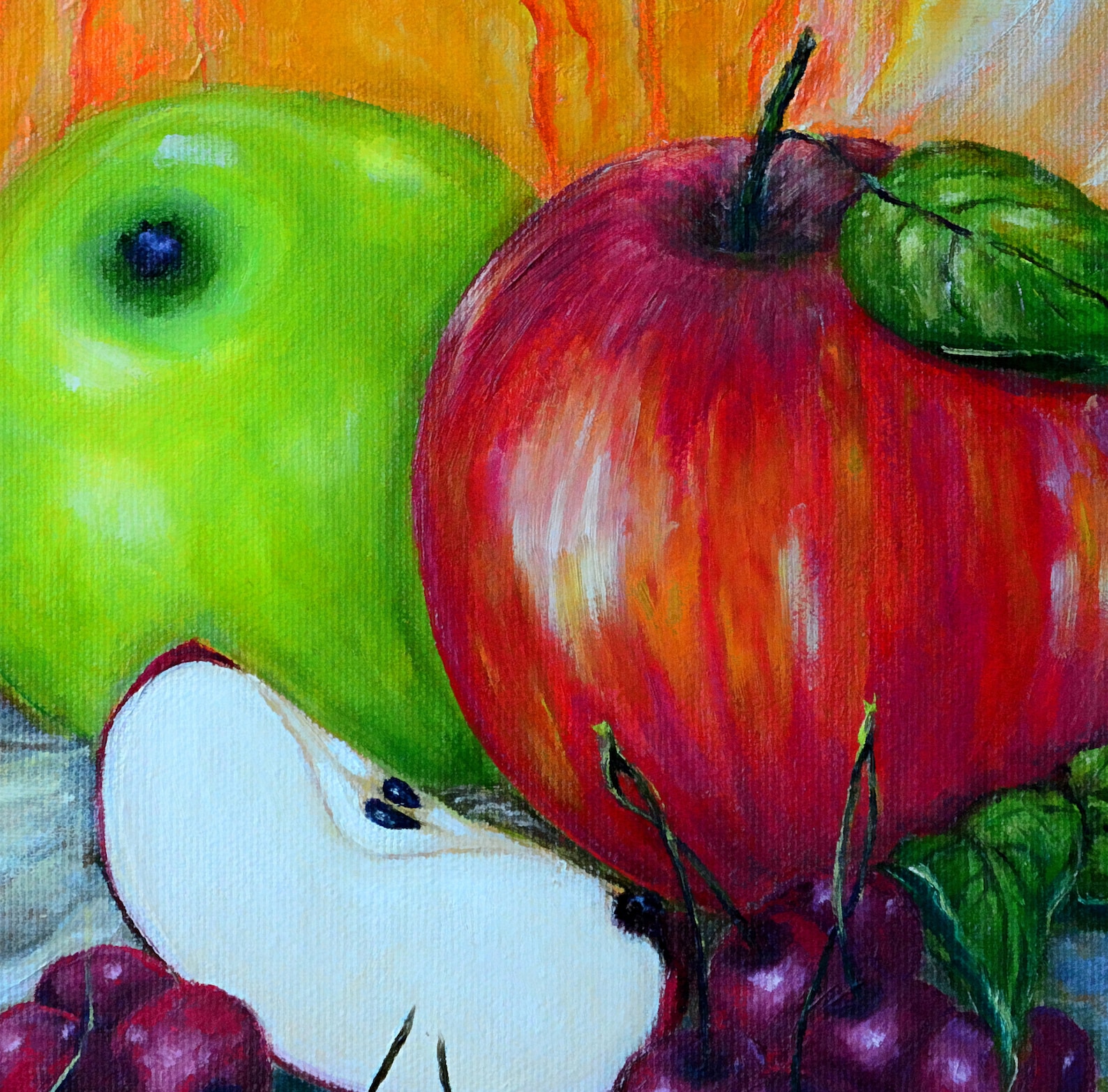 Still Life With Apples and Cherries. Etsy