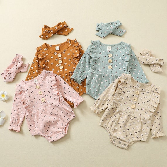 Infant Infant Baby Girls Long Sleeves Romper Jumpsuit Floral Printed Bodysuit 
