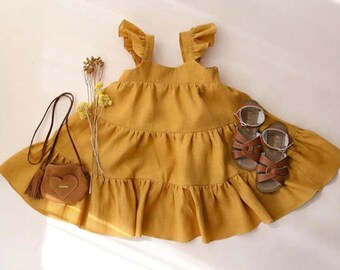 TIMOGG Toddler Girl Cotton Linen Solid Dress Sling Jamaica