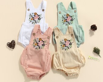 Newborn Baby Girl Sleeveless Romper Flower Embroidery Jumpsuit Cute Baby Clothes Infant Baby Girl Outfit Baby Girl Jumpsuit Summer Outfit