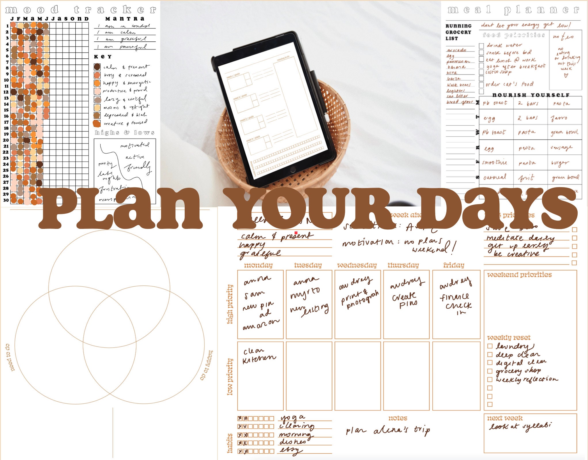 Adhd planner bundle printable weekly planner digital daily etsy