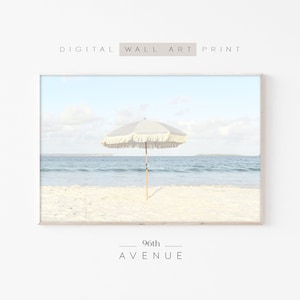 Impresión de sombrilla de playa / Imprimible de sombrilla de playa / Póster digital de playa / Arte mural costero / Descarga digital