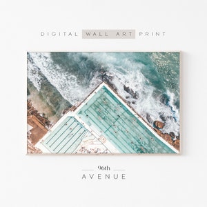 Bondi Beach Art | Beach Wall Art | Swimming Pool Art | Ocean Print | Aerial Beach Photo | Aerial Ocean | Downloadable Prints