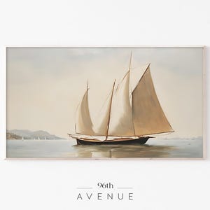 Vintage Sailboat Frame TV Art | Neutral Coastal Seascape | Lake House Frame TV Art | Antique Painting For TV | Digital Download    #1123tv