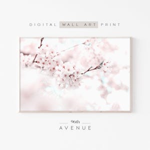 桜のプリント可能な壁アートのダウンロード | 咲き誇る花の木の枝 | パステルピンクの春の装飾 | デジタル桜プリント #1173