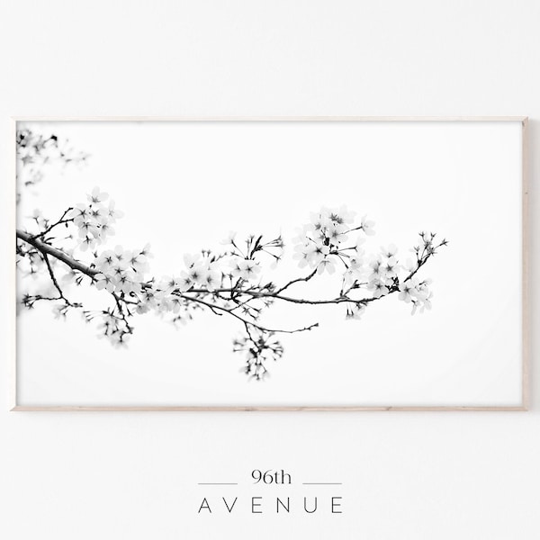 Samsung Frame Tv Art | Cherry Blossom Art | Frame Tv Art Spring | Flower Wall Art | Digital Download | Digital Art for Tv | Black And White