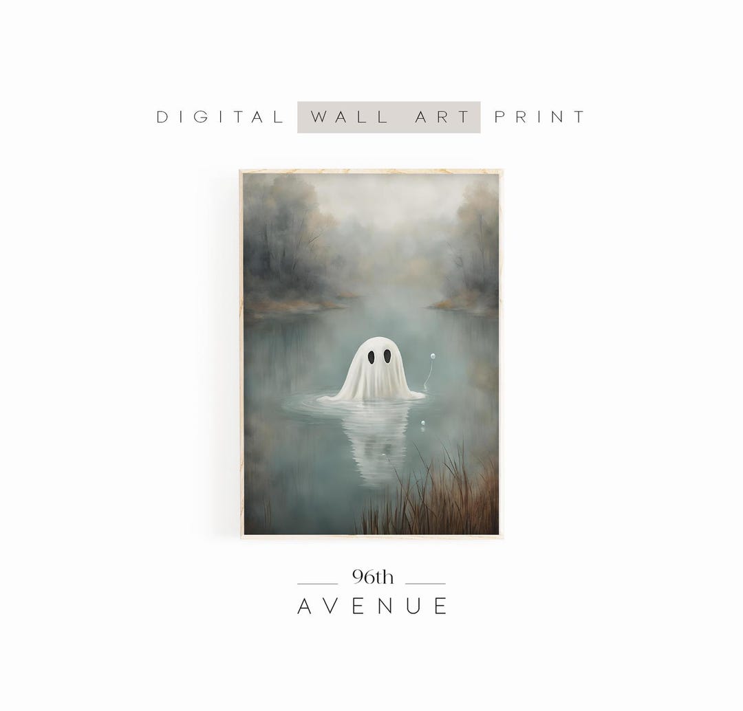 Ghost in Moody Lake Landscape | Halloween Printable Wall Art | Spooky ...
