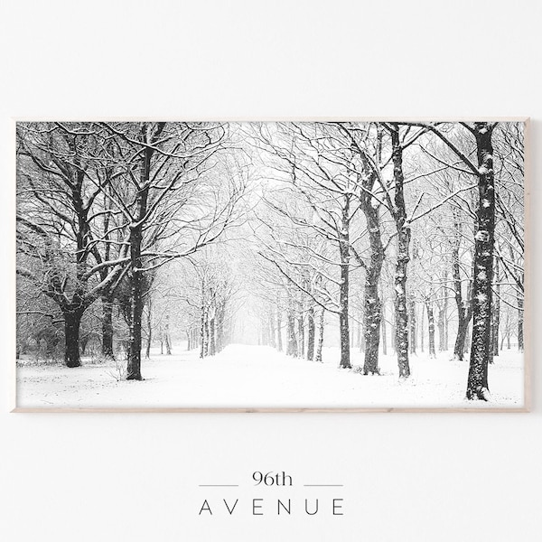 Samsung Frame Tv Art hiver | Cadre des Fêtes | Art noir et blanc | Art numérique pour la télévision | Scène de neige | Image de télévision | Décoration d'hiver pour téléviseur