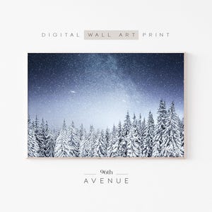 Snowy Winter Forest Printable Wall Art | Nordic Christmas Night Sky Photography  | Instant Download Winter Digital Print