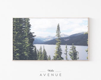 Samsung Frame TV Art | Mountain Lake Art | Art for Frame TV | Travel Digital Art | Canada Forest Frame Tv | Digital Art Frame Tv