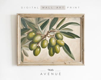 Olive Branch Botanical Painting For Download | Mediterranean Kitchen Wall Decor | Printable Wall Art   #1382