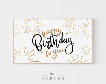 Arte para TV con marco de Samsung / Feliz cumpleaños en marco de TV / Descarga digital / Arte para TV con marco / Celebración elegante / Arte minimalista para TV